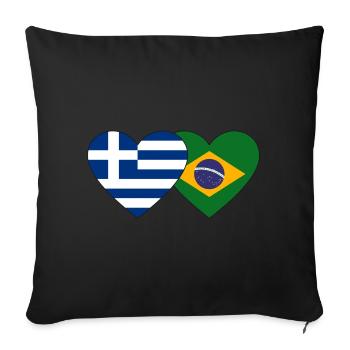 Grèce Brésil Flag Coeur - Housse de coussin décorative 45 x 45 cm - noir - Devant