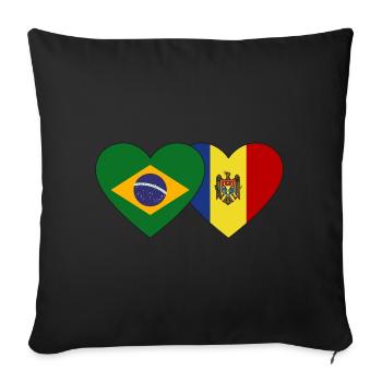 Brésil Andorre Flag Heart - Housse de coussin décorative 45 x 45 cm - noir - Devant