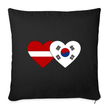 Lettonie Corée du Sud Drapeau Coeur - Housse de coussin décorative 45 x 45 cm - noir - Devant
