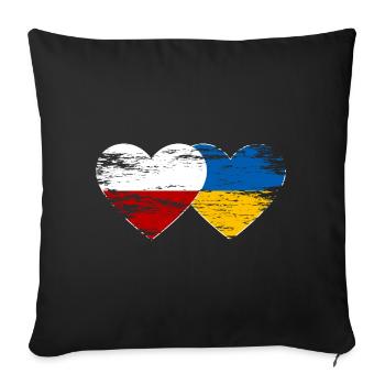 Pologne Ukraine drapeau cœur utilisé - Housse de coussin décorative 45 x 45 cm - noir - Devant