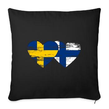 Suède Finlande Drapeau Coeur utilisé - Housse de coussin décorative 45 x 45 cm - noir - Devant
