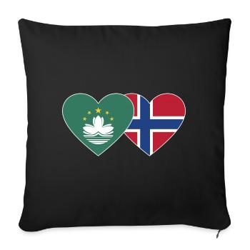 Macau Norwegen Flagge Herz - Sofakissenbezug 45 x 45 cm - Schwarz - Vorne