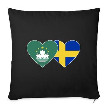 Macau Schweden Flagge Herz - Sofakissenbezug 45 x 45 cm - Schwarz - Vorne