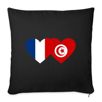 France Tunisie Flag Coeur - Housse de coussin décorative 45 x 45 cm - noir - Devant