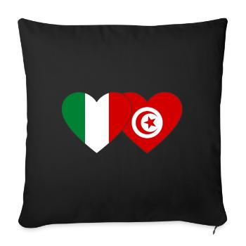 Tunisie Italie Drapeau Coeur - Housse de coussin décorative 45 x 45 cm - noir - Devant