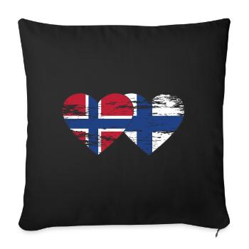 Norvège Finlande drapeau coeur utilisé - Housse de coussin décorative 45 x 45 cm - noir - Devant