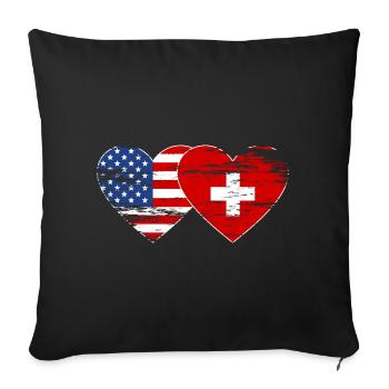 Cœur de drapeau de la Suisse des États-Unis utilisé - Housse de coussin décorative 45 x 45 cm - noir - Devant