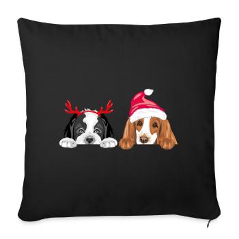 Two peeking dogs in accessories for Christmas - Sofa pillowcase 17,3'' x 17,3'' (45 x 45 cm) - black - Front