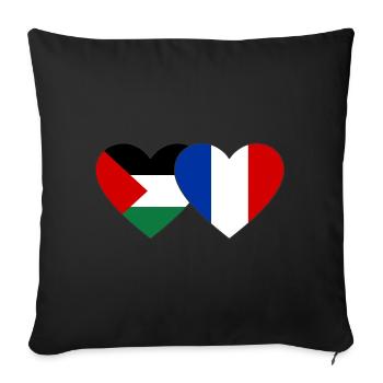 Palestine France Drapeau Coeur - Housse de coussin décorative 45 x 45 cm - noir - Devant