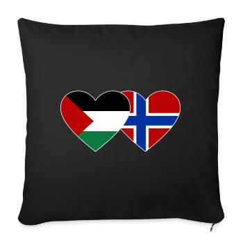 Palestine Norvège drapeau coeur - Housse de coussin décorative 45 x 45 cm - noir - Devant