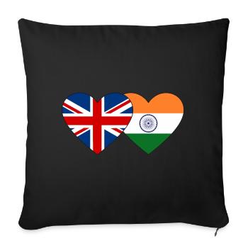 Angleterre Inde drapeau coeur - Housse de coussin décorative 45 x 45 cm - noir - Devant