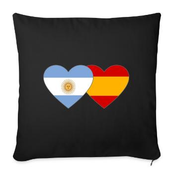Argentine Espagne Drapeau Coeur - Housse de coussin décorative 45 x 45 cm - noir - Devant