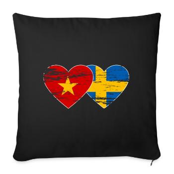 Viêt Nam Suède Drapeau Coeur - Housse de coussin décorative 45 x 45 cm - noir - Devant