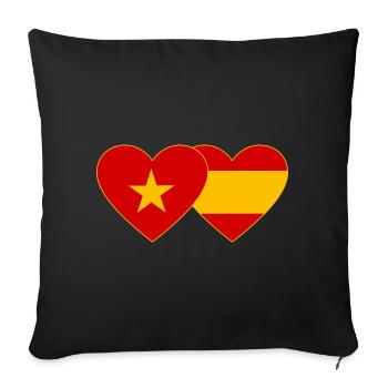 Vietnam Espagne Drapeau Coeur - Housse de coussin décorative 45 x 45 cm - noir - Devant
