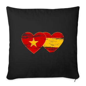 Vietnam Espagne Drapeau Coeur Utilisé - Housse de coussin décorative 45 x 45 cm - noir - Devant