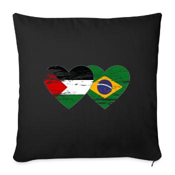 Palestine Brazil Flag Heart Used - Sofa pillowcase 17,3'' x 17,3'' (45 x 45 cm) - black - Front