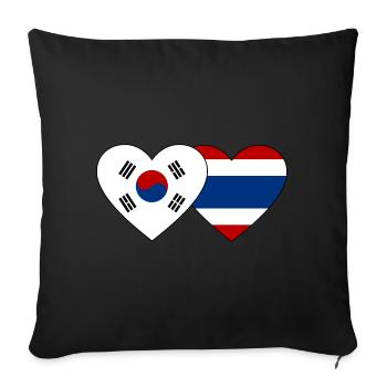 Corée du Sud Thaïlande Drapeau Coeur - Housse de coussin décorative 45 x 45 cm - noir - Devant
