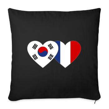 Corée du Sud France Drapeau Coeur - Housse de coussin décorative 45 x 45 cm - noir - Devant