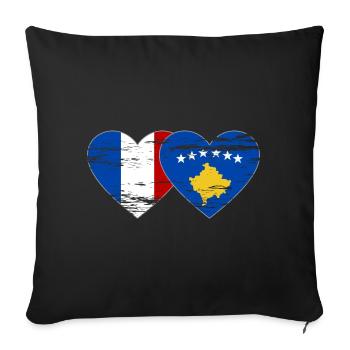 France Kosovo Drapeau Coeur Utilisé - Housse de coussin décorative 45 x 45 cm - noir - Devant