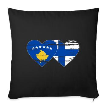 Kosovo Finland flag heart used - Sofa pillowcase 17,3'' x 17,3'' (45 x 45 cm) - black - Front