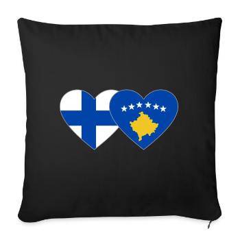 Finlande Kosovo Drapeau Coeur - Housse de coussin décorative 45 x 45 cm - noir - Devant
