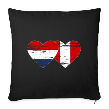 Hollande Pérou drapeau coeur utilisé - Housse de coussin décorative 45 x 45 cm - noir - Devant