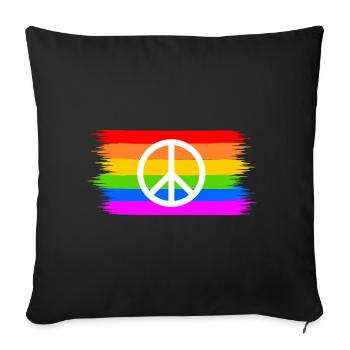 Peace sign on LGBT rainbow banner - Sofa pillowcase 17,3'' x 17,3'' (45 x 45 cm) - black - Front