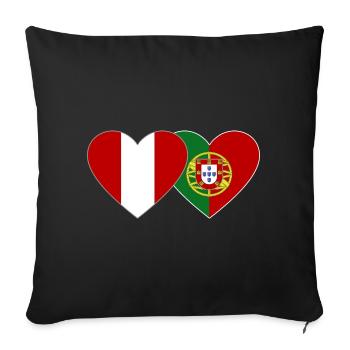 Pérou Portugal Drapeau Coeur - Housse de coussin décorative 45 x 45 cm - noir - Devant