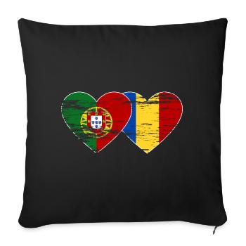 Portugal Romania Flag Heart Used - Sofa pillowcase 17,3'' x 17,3'' (45 x 45 cm) - black - Front