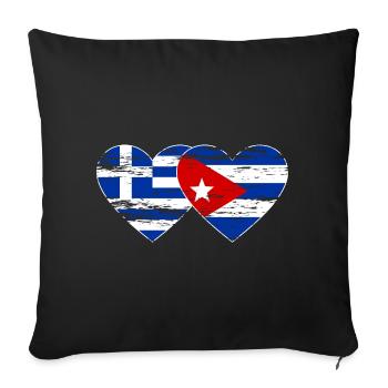 Grèce Cuba drapeau coeur utilisé - Housse de coussin décorative 45 x 45 cm - noir - Devant