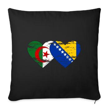Algérie Bosnie drapeau coeur utilisé - Housse de coussin décorative 45 x 45 cm - noir - Devant