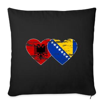 Albanie Bosnie drapeau coeur utilisé - Housse de coussin décorative 45 x 45 cm - noir - Devant