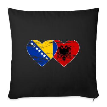 Bosnie Albanie drapeau coeur utilisé - Housse de coussin décorative 45 x 45 cm - noir - Devant