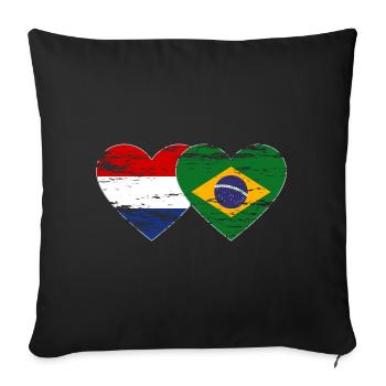 Holland Brazil Flag Heart Used - Sofa pillowcase 17,3'' x 17,3'' (45 x 45 cm) - black - Front