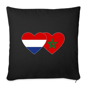 Hollande Maroc Drapeau Coeur - Housse de coussin décorative 45 x 45 cm - noir - Devant