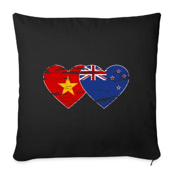 Drapeau Viêt Nam Nouvelle-Zélande Coeur Utilisé - Housse de coussin décorative 45 x 45 cm - noir - Devant