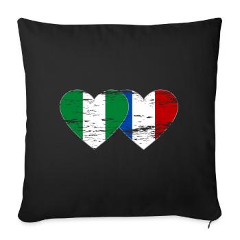 Drapeau du Nigeria France coeur utilisé - Housse de coussin décorative 45 x 45 cm - noir - Devant