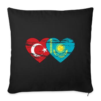 Turquie Kazakhstan Drapeau Coeur utilisé - Housse de coussin décorative 45 x 45 cm - noir - Devant
