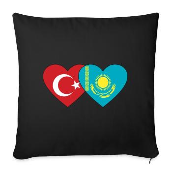 Turquie Kazakhstan Drapeau Coeur - Housse de coussin décorative 45 x 45 cm - noir - Devant