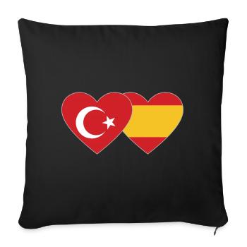 Turquie Espagne Drapeau Coeur - Housse de coussin décorative 45 x 45 cm - noir - Devant