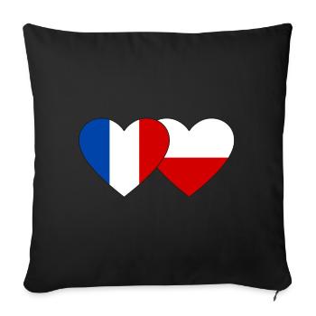 France Pologne Drapeau Coeur - Housse de coussin décorative 45 x 45 cm - noir - Devant