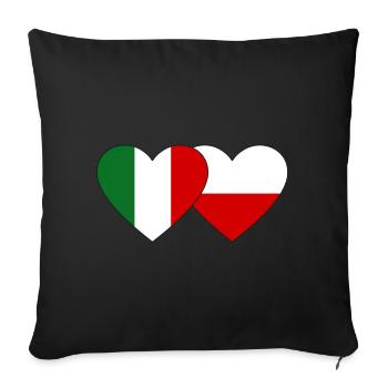Italie Pologne Drapeau Coeur - Housse de coussin décorative 45 x 45 cm - noir - Devant
