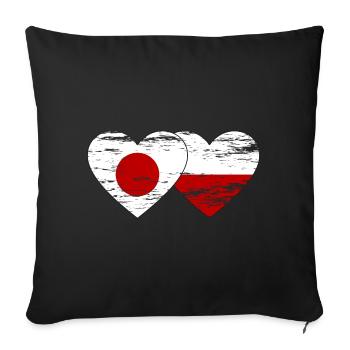 Drapeau du Japon Pologne coeur utilisé - Housse de coussin décorative 45 x 45 cm - noir - Devant
