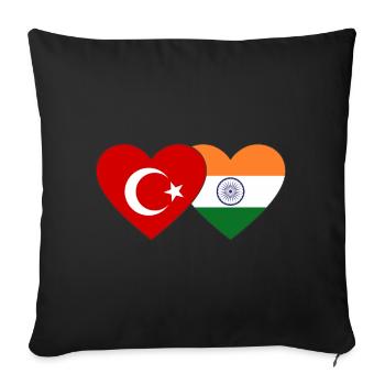 Turquie Inde Drapeau Coeur - Housse de coussin décorative 45 x 45 cm - noir - Devant