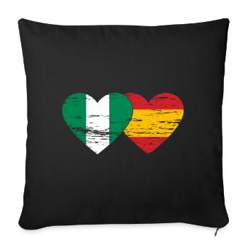Nigeria Espagne Drapeau Coeur Utilisé - Housse de coussin décorative 45 x 45 cm - noir - Devant