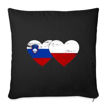 Slovénie Pologne drapeau coeur utilisé - Housse de coussin décorative 45 x 45 cm - noir - Devant