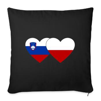 Slovénie Pologne Drapeau Coeur - Housse de coussin décorative 45 x 45 cm - noir - Devant