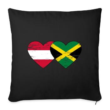 Autriche Jamaïque Drapeau Coeur utilisé - Housse de coussin décorative 45 x 45 cm - noir - Devant