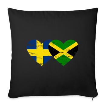 Sweden Jamaica Flag Heart used - Sofa pillowcase 17,3'' x 17,3'' (45 x 45 cm) - black - Front