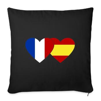 France Espagne Drapeau Mains Coeur Forme - Housse de coussin décorative 45 x 45 cm - noir - Devant